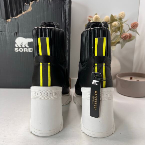 Sorel Brex Heel Lace Waterproof Boot Black/White NL4814-010 Women 9 Tried On - Picture 4 of 11